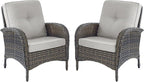 HUMMUH Outdoor Wicker Chairs Patio Dining Chairs Set of 2 with High Back and Deep Seat for Garden,Porch,Backyard,Balcony (Brown/Beige)
