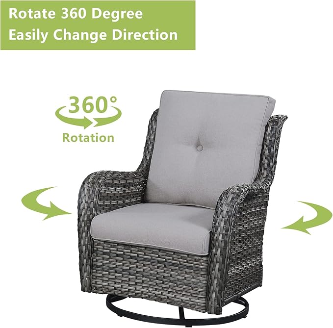 Rilyson 5 Piece Outdoor Patio Furniture Set - Rattan Wicker Patio Conversation Sets with 2 Swivel Rocker Chairs,2 Ottomans and 1 Loveseat for Outside Porch Deck Backyard(Mixed Grey/Grey)