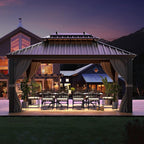 YOLENY 12' x 16' Hardtop Gazebo with Galvanized Steel Double Roof, Pergolas Aluminum Frame, Netting and Curtains Included, Metal Outdoor Gazebos for Garden, Patios, Lawns, Parties