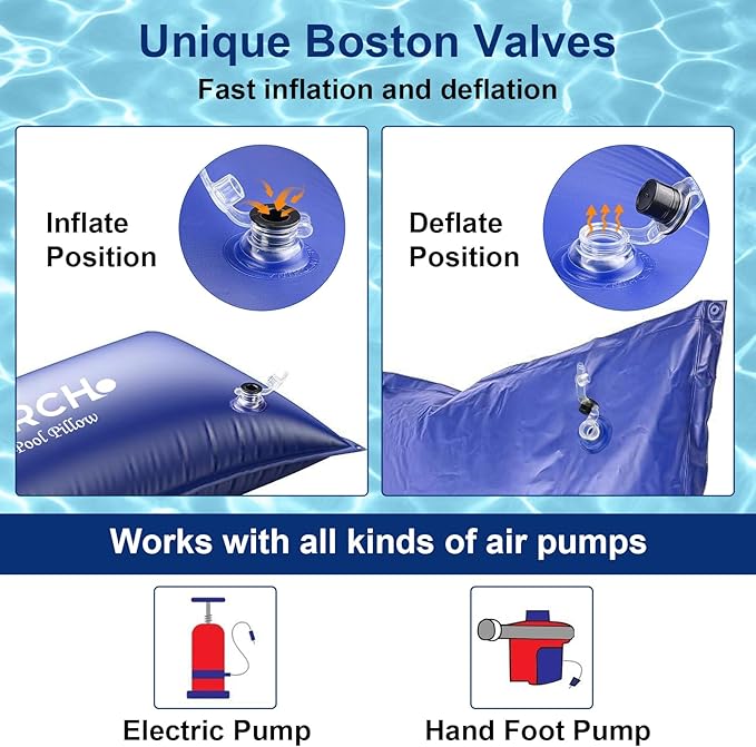 4 x 15 FT Pool Pillow for Above Ground Pool, 0.5mm Ultra Thick PVC Cold-Resistant Large Pool Cover Air Pillow with 32 Ft Rope Pool Pillow for Winterizing & Above Ground Pools