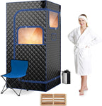 COSTWAY Portable Steam Sauna, Personal Home Sauna Tent w/ 3L Steam Generator, Foldable Chair, Remote Control, 9-Level Adjustable Temperature, Timer, Full-Size Indoor Steam Room for Home Spa (Black)