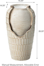 Glitzhome 28.25" H Oversized Ceramic Petals Textured Jar Outdoor Water Fountain, Vintage Sand Beige Glaze Vase Patio Garden Waterfall Fountain with LED Light and Submersible Pump