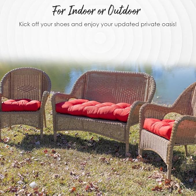 RSH DECOR: Tufted U-Shapes & Lumbars 2 of Each | 22" x 22” & 20" x 12" | Water-Resistant Spun Fabric | Outdoor Wicker Cushions & Support Pillows for Patio Furniture | Red