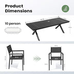 Pellebant 13 Piece Patio Table and Chairs Set for 12, Aluminum Outdoor Dining Set with Umbrella Hole, Stackable Dining Chairs & 114" Dining Table, Black