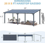 AECOJOY 20' x 8' Outdoor Gazebo for Patio, Large Wall-Mounted Hard Top 8x20 Lean to Metal Gazebo Shelter Pergolas and Gazebos Clearance with Patio Roof, Heavy Duty Awnings for Patio, Decks