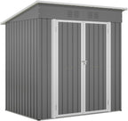 6x4 FT Shed Outdoor Storage Metal Large Garden Tool Sheds with Lockable Doors Floor Frame Shed-Roof Waterproof Steel Utility Equipment Sheds for Backyard Patio Lawn Poolside, Grey