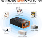 1500W Pure Sine Wave Inverter, Car Power Inverter 12V to 110V 120V, DC to AC Converter Generator with AC Outlets 3.0A USB Type-C, Remote Controller LCD Display Truck Inversor for Vehicles, RV