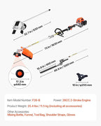 Gas Hedge Trimmer VEVOR, 26cc 2-Cycle Handheld 4-in-1 Trimmer Kit with Hedge Trimmer, Weed Eater/String Trimmer, Edger & Brush Cutter, Includes Protective Gear for Shrubs & Bushes