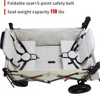 Collapsible Foldable Wagon Cart with Quick-Release Wheels & 2 Seats Camping Wagon- Heavy-Duty Utility Wagon 265LBS Capacity for Camping, Garden, Shopping (Beige)