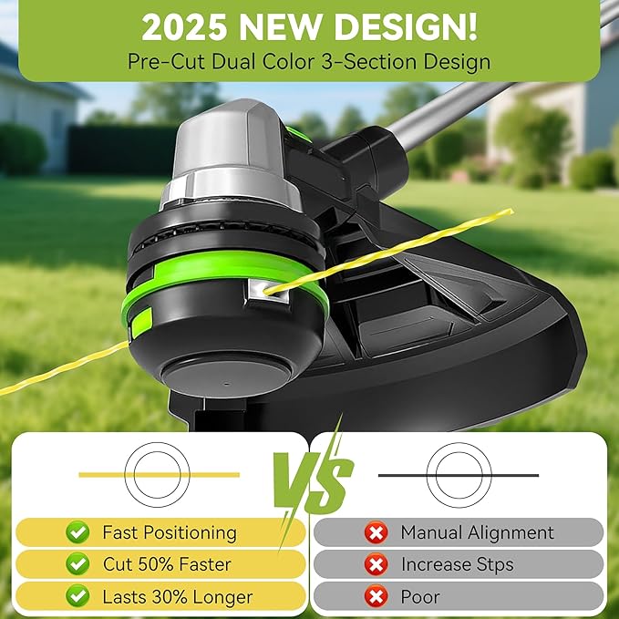 KAITAI String Trimmer Line 095”,Pre-Cut Dual Color 3-Section Fast-Positioning Design, for Gas and Electric Grass Trimmer and Brushcutters, Fits Most Standard Models,16FTx2