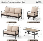 PHI VILLA Outdoor Modern Patio Furniture Set, Upgraded Wicker&Metal Patio Furniture Conversation Set with Waterproof Thick Cushions for Porch, Poolside, Deck, and Yard (5 Pieces,Beige)