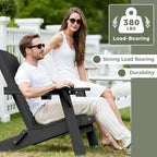 Folding Adirondack Chair Wood Texture 4 Pack, HDPE All-Weather Fire Pit Chairs, Plastic Adirondack Chairs with 2 Cup Holder, Outdoor Lawn Chair for Patio Garden (Black)