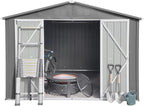 10x12 FT Metal Outdoor Storage Shed & Double Hinged Large Door - Heavy-Duty Shed with Floor, Lockable & Ventilation - Rainproof Windproof Large Utility Garden Shed for Backyard Patio Lawn - Light Gray