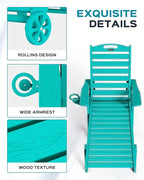 Outdoor Chaise Lounge Chair Set of 2, Patio Lounge Chairs for Outside, HDPE Lounge Chair with Wheels & Cup Holder, Poly Chair with 5 Position for Poolside, Deck, Lake Blue