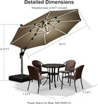 PURPLE LEAF 10ft Solar powered LED Patio Umbrella Outdoor Round Umbrellas Large Cantilever Umbrella with LED lights Windproof Offset Umbrellas Heavy Duty for Garden Deck Pool Patio, Beige