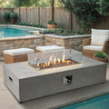 2-Piece 54" Outdoor Propane Fire Pit Table Set, 50,000 BTU Rectangle Concrete Gas Fire Pit Coffee Table W Glass Wind Guard, Lava Rocks, Waterproof Cover for Patio, Backyard, Garden, Porch, Deck