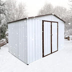 8 x 6 FT Metal Outdoor Storage Shed & Double Hinged Large Door - Heavy-Duty Shed with Floor, Lockable & Ventilation - Rainproof Windproof Large Utility Garden Shed for Backyard Patio Lawn - Brown