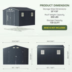 10x10 FT Outdoor Metal Storage Shed, Double Swing Doors, 2 Clear Windows,Tool Shed for Garden, Patio, Backyard Nightblue