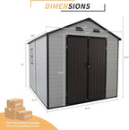 LANTRO JS Outdoor Storage Shed, 8x8x7.6FT Plastic Storage Shed with 2 Windows and Strong Aluminum Frame for Garden Tools, Bike, Lawnmower, White and Brown