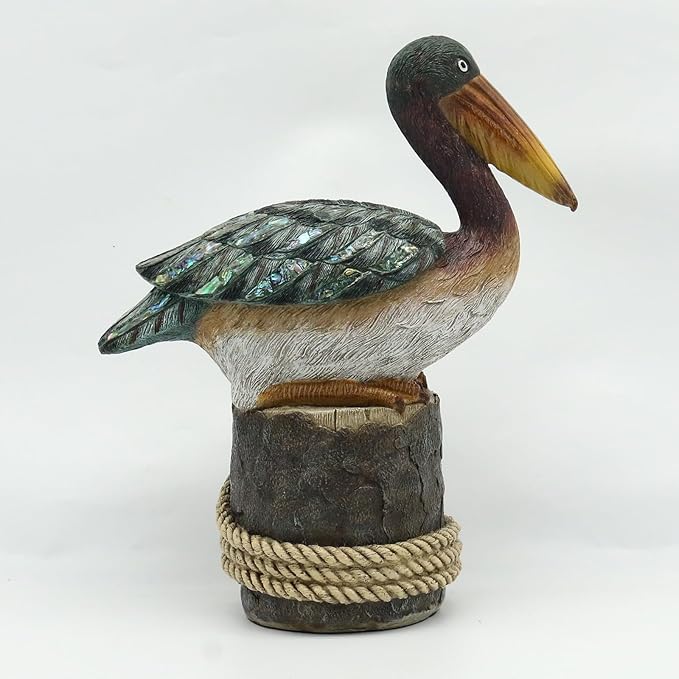 Lukitas Perching Pelican Statue and Sculpture Decor, Coastal Ocean Bird Figurine, Creative Decorative Ornament for Home Garden Yard Lawn Outdoor, Resin 12''