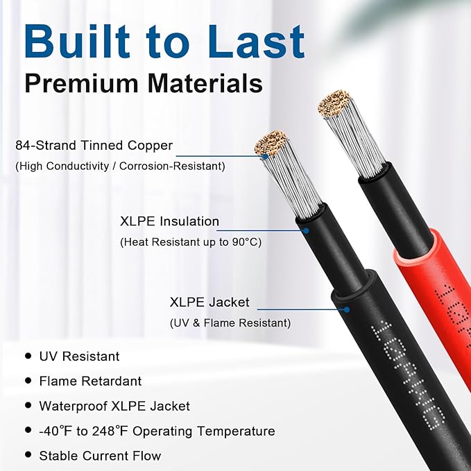XRDS -RF Solar Extension Cable 10AWG, 10FT Red & Black Solar Panel Wire with Solar Connectors, PV Wire with Disconnect Wrenches & Extra Male/Female Connectors for RV, Camper, Inverter, Off-Grid System