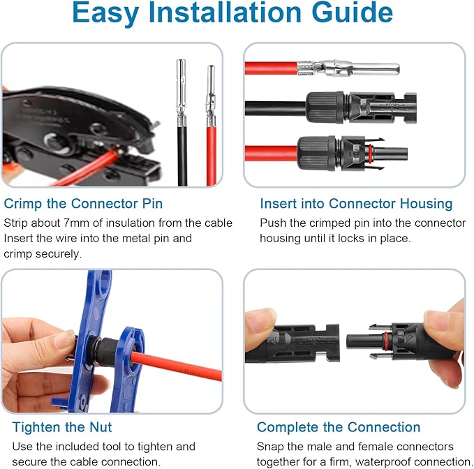 XRDS -RF Solar Extension Cable 10AWG, 20FT Red & Black Solar Panel Wire with Solar Connectors, PV Wire with Disconnect Wrenches & Extra Male/Female Connectors for RV, Camper, Inverter, Off-Grid System