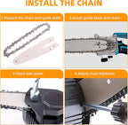 4 Inch Mini Chainsaw Chain and Bar for Replace Blade Pruner Mini Chainsaw Hand Held 4 Inch Cordless Chainsaw Chains 1/4"LP .043" Gauge 28 Drive Links for Wood Cutting [4Chains + 2Bars]