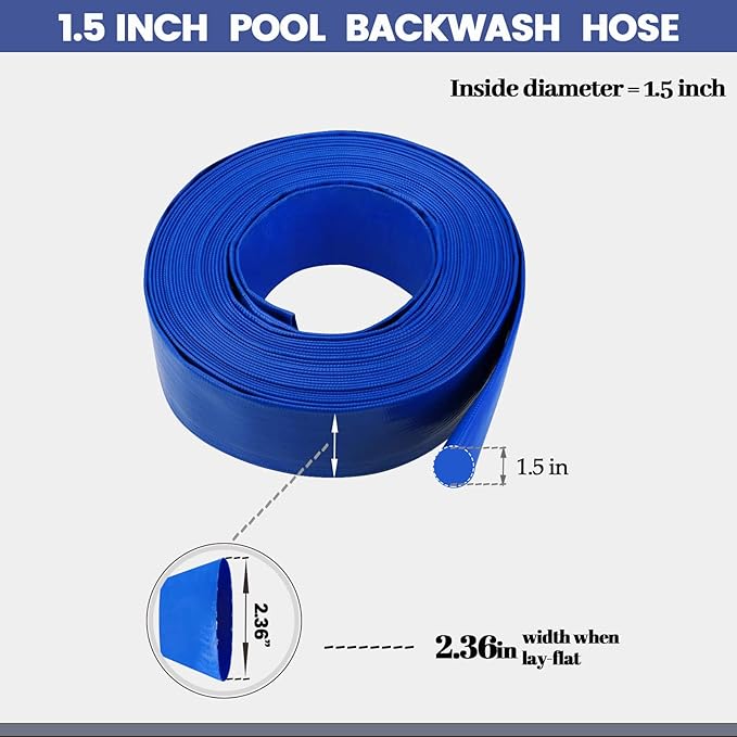Eastrans 1 1/2 IN x 25 FT Pool Backwash Hose, Heavy Duty Flat Discharge Hose, Weather and Burst Resistant, Best Pool Hoses for Inground Pools, Pool Filter Hose & Pool Drain Hose