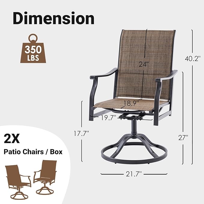 Soohow Patio Dining Chairs Set of 4, Swivel Outdoor Patio Chair with Paded Textilene Fabric, All Weather Outdoor Seats Ergonomic Comfort, Perfect Seats for Backyard, Balcony, and Garden