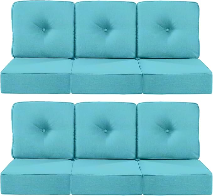 Luxury 22x24/22x25 6-Inch Outdoor Deep Seat Cushions Set of 6 - Comfortable Patio Zipper Chair Cushion for Wicker Wicker Rocking Gilider Loveseat Couch Sectional Sofa - Turquoise