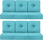 Luxury 22x24/22x25 6-Inch Outdoor Deep Seat Cushions Set of 6 - Comfortable Patio Zipper Chair Cushion for Wicker Wicker Rocking Gilider Loveseat Couch Sectional Sofa - Turquoise