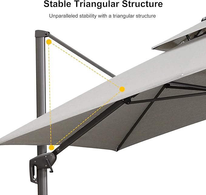 PURPLE LEAF 11 FT Cantilever Patio Umbrella Outdoor Umbrella with 280lbs Base Large Rectangular Windproof Offset Umbrella for Pool Deck Garden, Pebble Grey