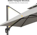 PURPLE LEAF 12 FT Cantilever Patio Umbrella Outdoor Umbrella with 330lbs Base Large Square Windproof Offset Umbrella for Pool Deck Garden, Pebble Grey
