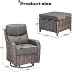 Rilyson Wicker Outdoor Patio Furniture Set - 4 Piece Patio Conversation Set with Swivel Rocker Chairs and Ottomans, 6 inch Cushions, High Back, Deep Seating, for Porch Deck Garden Brown/Grey