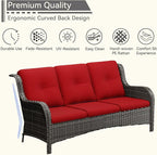 Patio Conversation Set 5-PCS Wicker Outdoor Furniture Conversation Set with 3-Seat Sofa, 2 Armchair, 2 Ottoman Patio Rattan Wicker Sectional Sofa Set with Olefin Cushion, Red