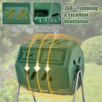 Goplus Compost Tumbler, 43 Gallon Rotating Compost Bin Barrel, Dual Chamber Tumbling Composter with Sliding Door, Gloves, Aeration System for Outdoor, Garden, Yard