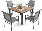 HERA'S HOUSE 5-Piece Outdoor Dining Set, 42" Square Patio Table and Chairs Set with Umbrella Hole for Restaurant Garden Lawn Backyard