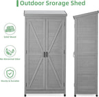 68''x33''x20'' Outdoor Wooden Storage Shed with Metal Top Tall Vertical Tool Cabinet for Backyard Garden Patio Lawn (Grey)