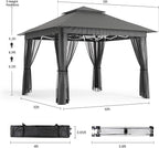 Bealife 11x11 Pop Up Gazebo Tent with Mosquito Netting, Outoor Canopy Tent with 4 Sandbags, 8 Stakes, 4 Ropes, Roller Bag, Pop Up Canopy Tent for Lawn Backyard Garden Deck, Grey