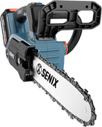 SENIX 20V 10" Electric Chainsaw, Cordless Battery Powered Top Handle Chainsaw, Brushless Chain Saw, Garden Tool for Trees, Pruning, Branch Cutting, Yard, Fathers Day Gift, Tool Only, CSX2-M1-0