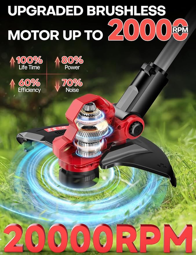 Cordless Weed Wacker, for Milwaukee M18 Battery, 3 IN 1 Battery Powered Weed Eater & Edger & Mower with Auto Line Feed, 20000 RPM 12 Inch Brushless Grass Trimmer, 6 Line Spools String Trimmer for Lawn