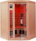 2-3 Person Infrared Saunas for Home, Low EMF Ceramic Infrared Sauna, Indoor Home Sauna Spa, Hemlock Wooden Corner Suana Room, Bluetooth Speakers, Chromotherapy Lights