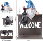 Bshine Gnome Garden Statue Outdoor Decor Solar Lights, Gnome Fence Hanging Solar Lantern, Creative Housewarming Gift Suitable for Lawn Ornaments, Porch, Patio, Path, Backyard Decoration