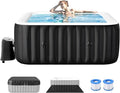 2-4 Person Inflatable Hot Tub, Large Square Portable Blow up Hot Tub, Leak-Proof PVC Outdoor Spa with 120 Air Jets, Insulated Cover and Heater Pump, 60” X 60” X 25”