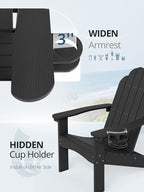LUE BONA HDPE Adirondack Chairs Set of 4,Plastic Adirondack Chairs with Cup Holder Weather Resistant for Outdoor, Patio, Lawn, Garden, Backyard Deck, Fire Pit, Black