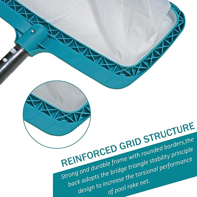 POOLWHALE Professional Pool Skimmer Net, Heavy Duty Swimming Leaf Rake Cleaning Tool with Deep Fine Nylon Mesh Net Bag - Fast Cleaning,Easy Scoop Edge,Debris Pickup Removal (No Pole)