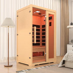 2 Person Infrared Sauna, Full Spectrum Sauna for Home, Indoor Dry Saunas with 5 Carbon Panels and 1 Carbon Tube, Oxygen Bar and 7 Color Light Strips, Canadian Hemlock,110V