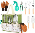 Heavy Duty Gardening Tools, 9 Pieces Garden Tool Set, Stainless Steel Rust Proof Non-Slip Garden Hand Tools with Fashion and Durable Storage Bag, Ideal Gardening Gifts for Women Men Mom