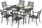 Sophia & William Patio Dining Set Metal Outdoor Table and Chairs Furniture Set 7 Piece, Large 60.2" Dining Table with Umbrella Hole and 6 Backyard Garden Chairs Support 300LBS for Deck, Lawn, Garden