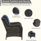 Patio Wicker Chairs Set of 2, Patio Rattan Dining Chairs with 3.5-inch Seat Cushions, High Back and Curved Armrest for Garden, Backyard, Balcony and Deck, Blue